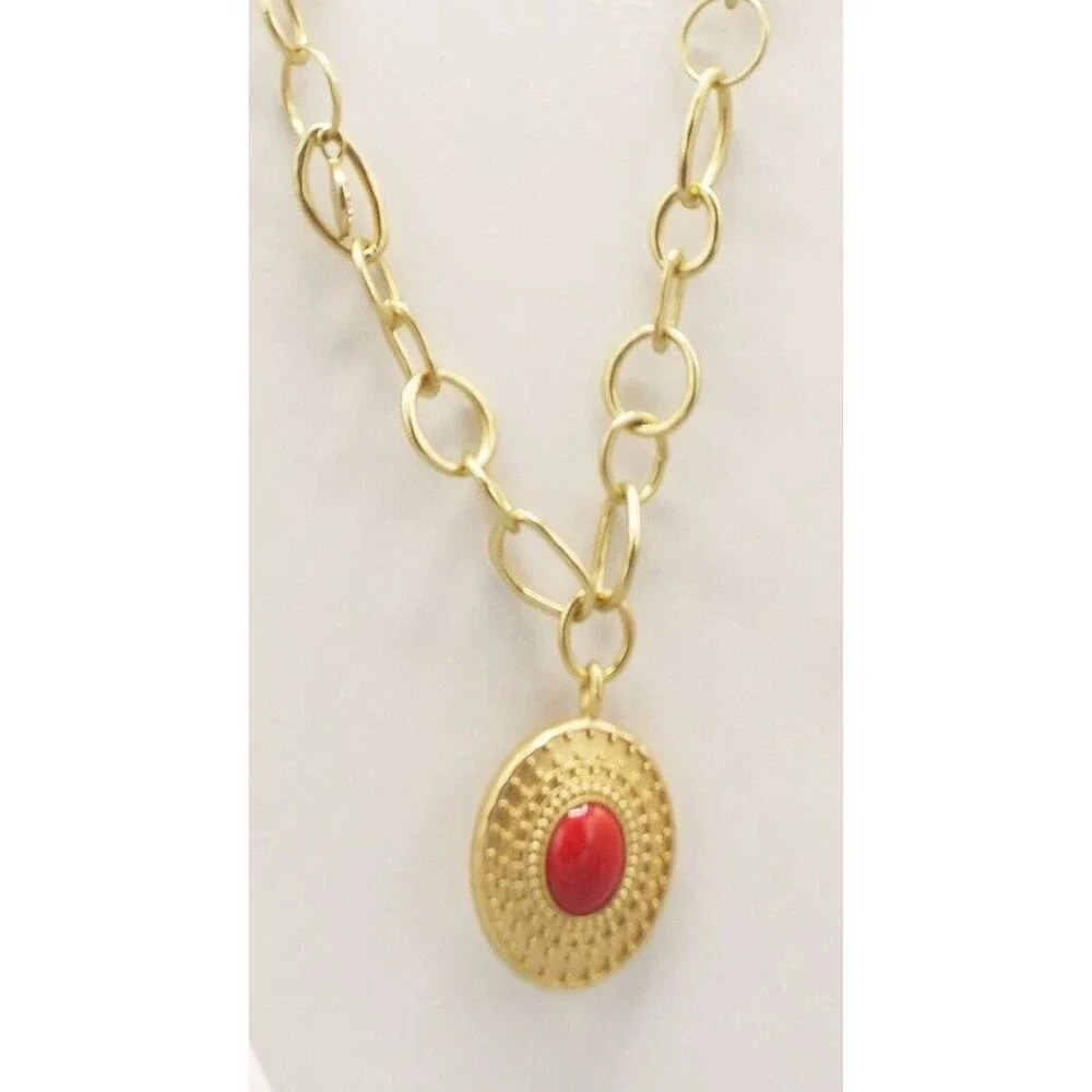 Chico's Nyssa Reversible Faux Carnelian White Jade Carbochan Chain 35